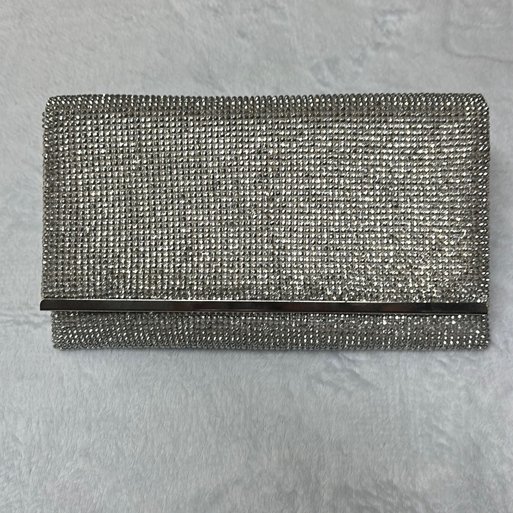 Adrianna Papell Nancy Slim Rhinestone Beaded Small Clutch - Silver